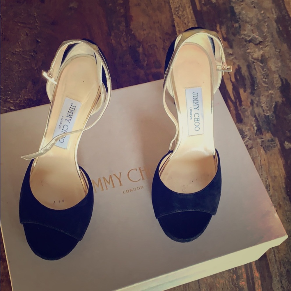 Jimmy choo heels in black suede & gold